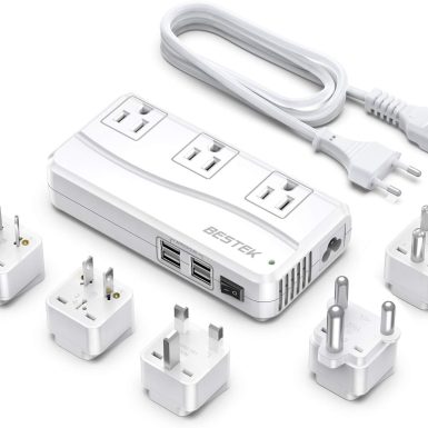 BESTEK International Power Adapter, 220V to 110V Step Down Travel Voltage Converter with 4-Port USB Including US/AU/EU/UK//India/South Africa Plug Adapter (White)