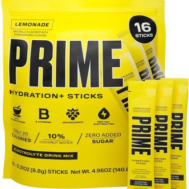 PRIME HYDRATION+ Sticks Lemonade | Hydration Powder Single Serve Sticks | Electrolyte Powder On The Go | Low Sugar | Caffeine-Free | Vegan | 16 Sticks